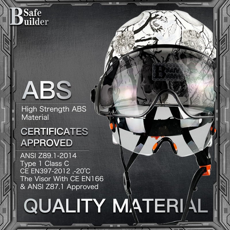 SAFEBUILDER CR06+2V خوذة أمان البناء مع قناع مدمج ABS قبعة صلبة مع قناع قابل للتعديل للتهوية، حماية رأس العمل ANSI/ISEA Z89.1 (قبعة صلبة KLT مع أقنعة CS) - Image 3